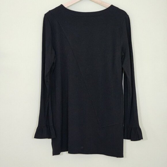 Robert Kitchen Top Womens L Black Tunic LS Round Neck Relaxed Lagenlook Goth - Picture 2 of 12